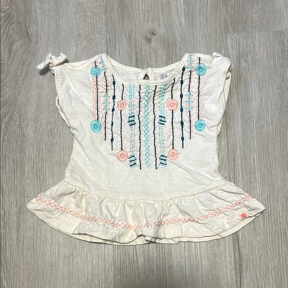 Embroidered Kids Top - White with Blue and Pink Accents - Picture 1 of 1